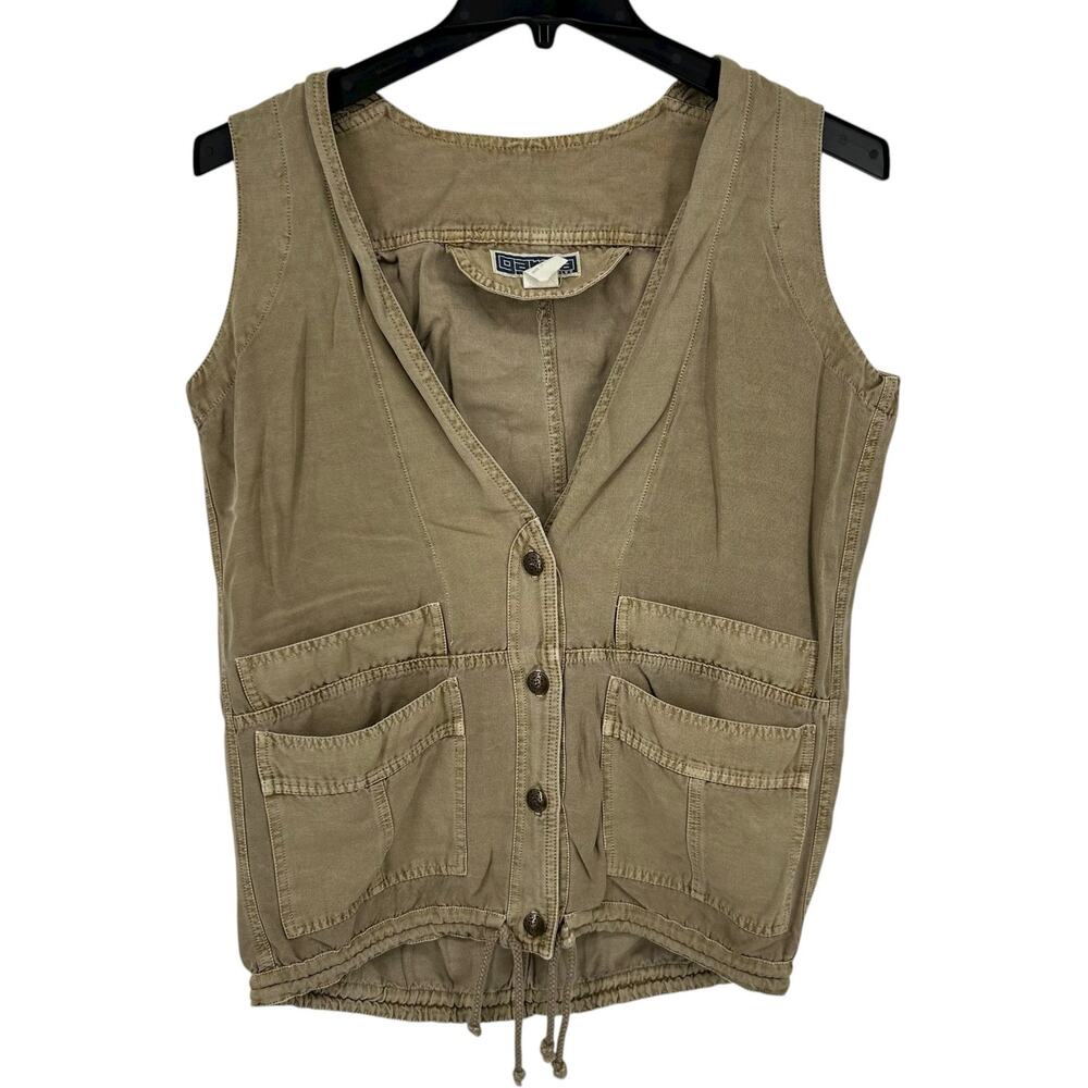 Vintage 90s Womens S Gamma Los Angeles Tan Utility Tactical Gilet Vest Button Up